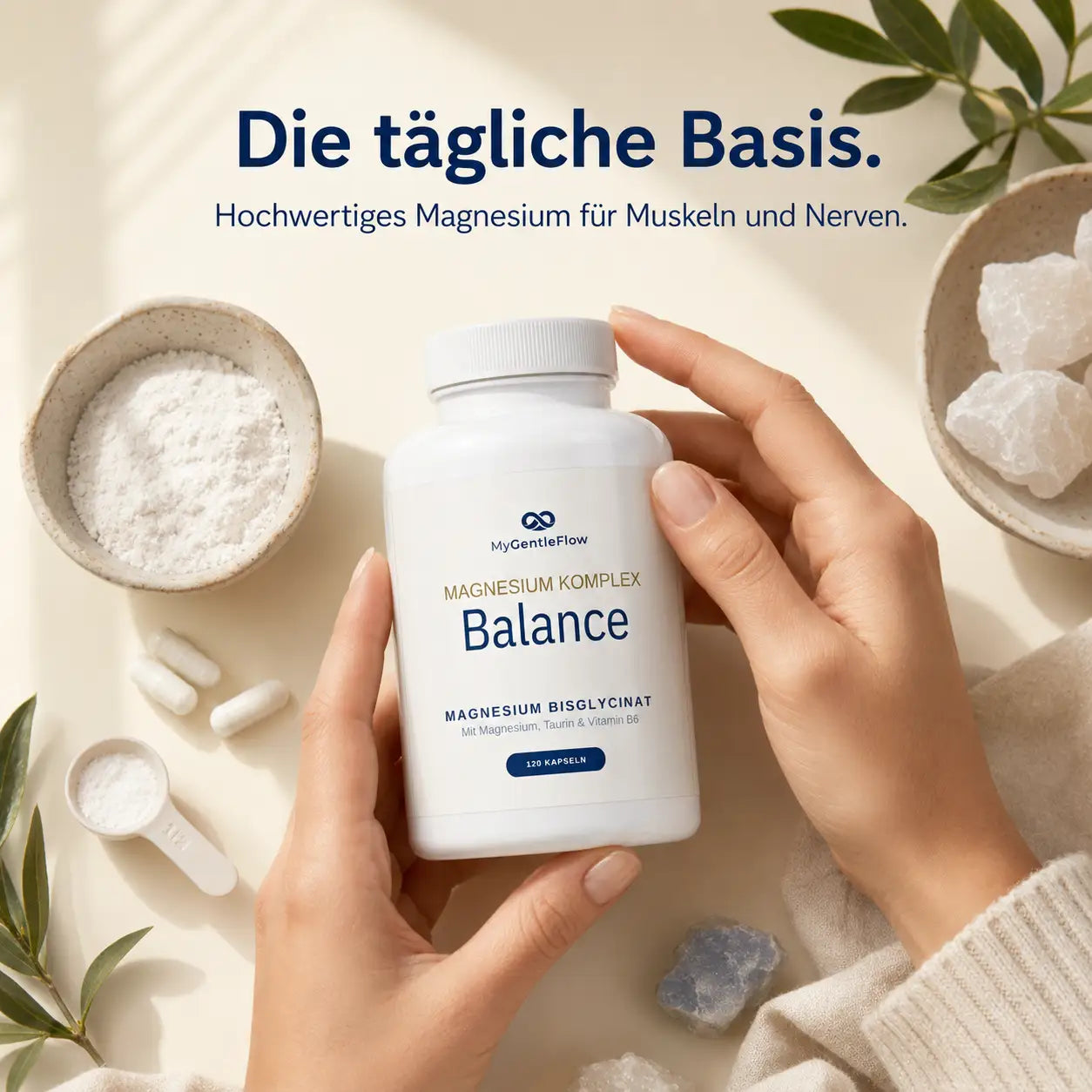 Gentle Balance – Magnesium Bisglycinat mit Taurin & Vitamin B6 | 120 Kapseln