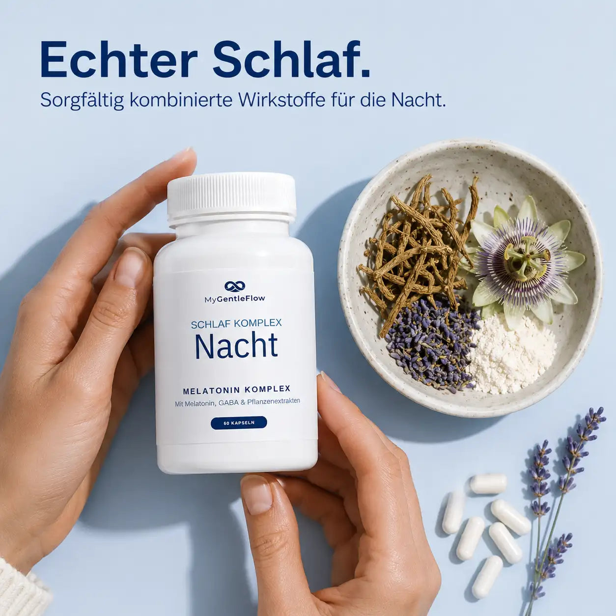 Gentle Nacht – Schlaf-Komplex mit Melatonin, GABA & Baldrian | 60 Kapseln