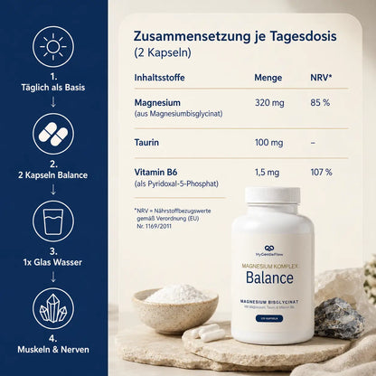 Gentle Balance – Magnesium Bisglycinat mit Taurin & Vitamin B6 | 120 Kapseln