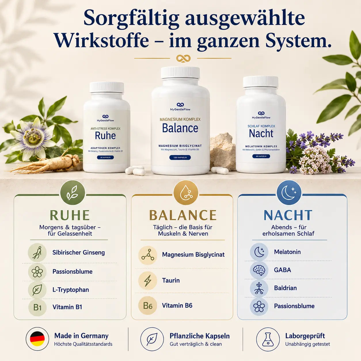 GentleFlow Set – Schlaf, Ruhe & Balance | 3er-Set für Tag & Nacht