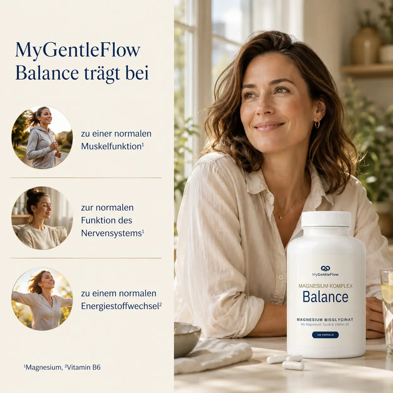 Gentle Balance – Magnesium Bisglycinat mit Taurin & Vitamin B6 | 120 Kapseln